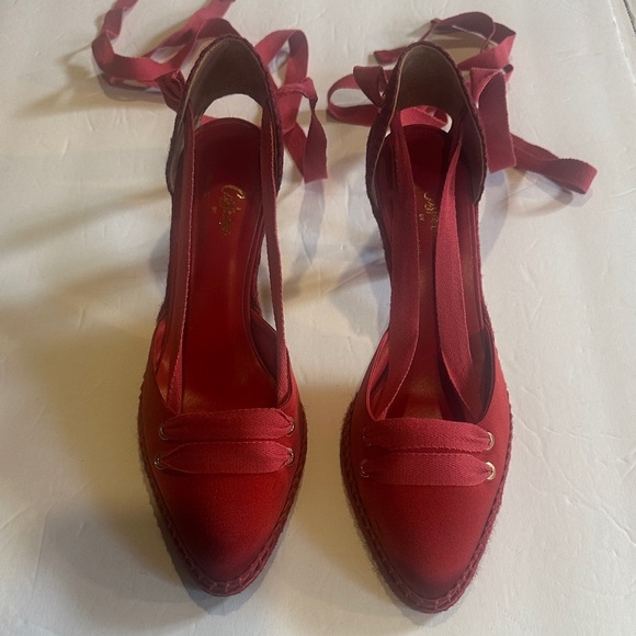 Manolo Blahnik Castaner espadrille high heeled Red burgundy Shoes made in Spain - Picture 3 of 16